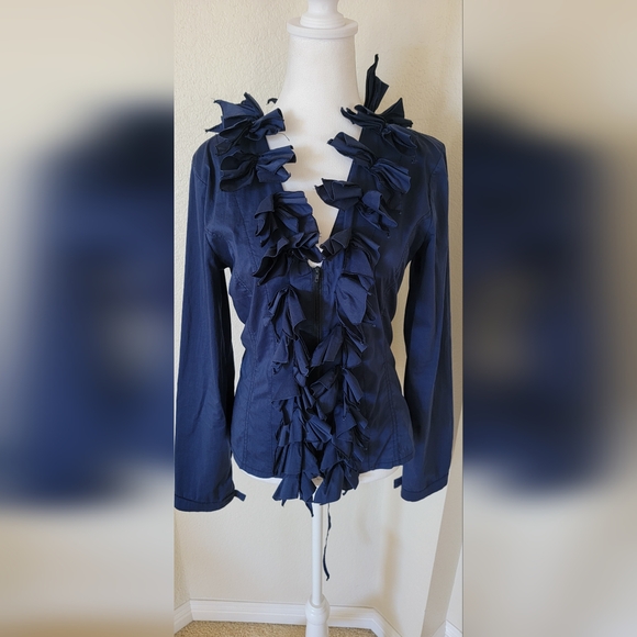 Rinascimento Ruffle Blouse Tie Up Back made in Italy, size L - Picture 2 of 6